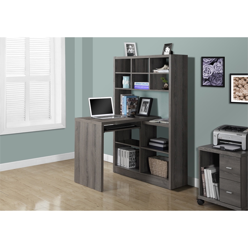 Bowery Hill Modern Wood Computer Desk with Bookcase in Dark Taupe Gray