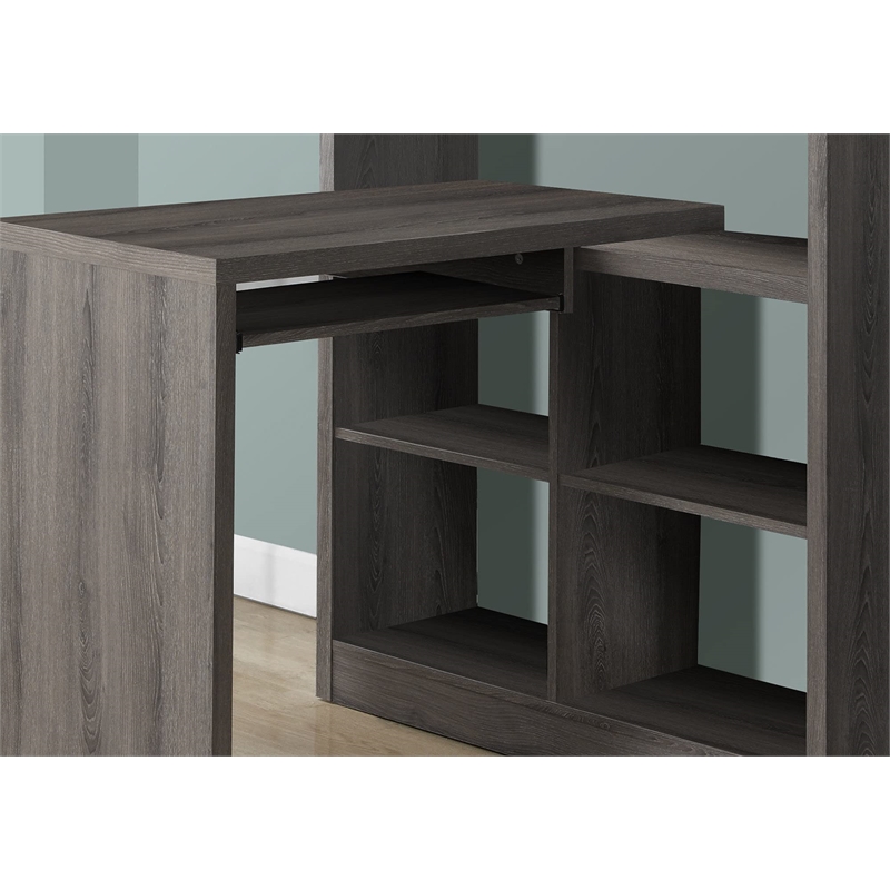 Bowery Hill Modern Wood Computer Desk with Bookcase in Dark Taupe Gray