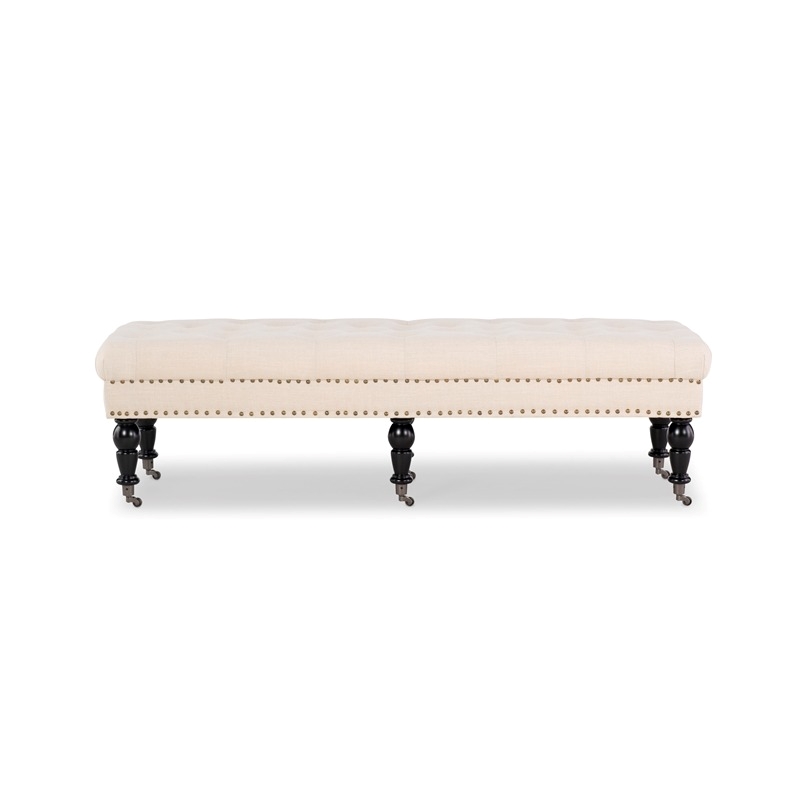 Bowery Hill Fabric Beige Bench Rectangular Metal Casters 62