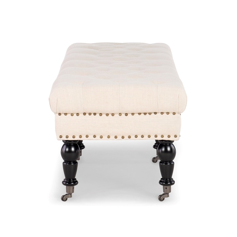 Bowery Hill Fabric Beige Bench Rectangular Metal Casters 62
