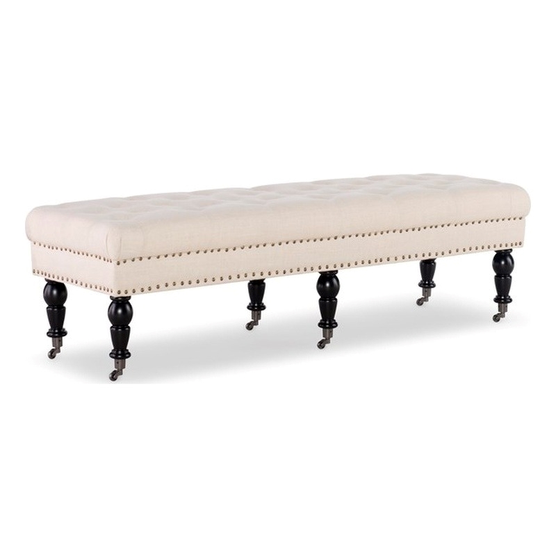 Bowery Hill Fabric Beige Bench Rectangular Metal Casters 62