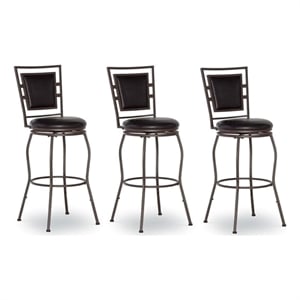 Bowery Hill 30&quot Metal & Faux Leather Stool in Dark Brown (Set of 3)