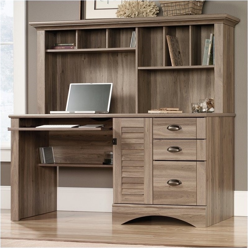 Bowery Hill Wood 3-Drawers Home Office Desk with Hutch in Salt Oak