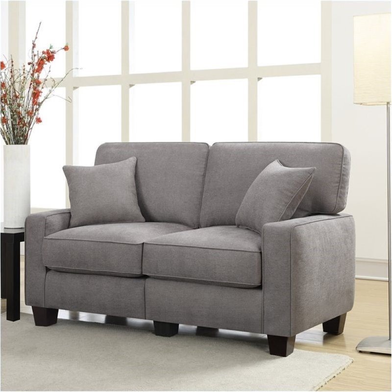 Bowery Hill Modern Fabric Loveseat with 2 Pillows in Glacial Gray