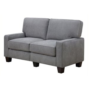 Bowery Hill Modern Fabric Loveseat with 2 Pillows in Glacial Gray