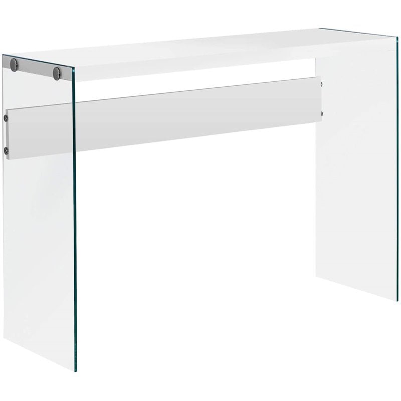 Bowery Hill Tempered Glass Console Table in Glossy White