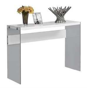 bowery hill tempered glass console table in glossy white