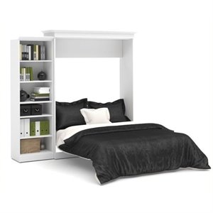Bowery Hill Wood Queen Murphy Bed with Closet Organizer in White