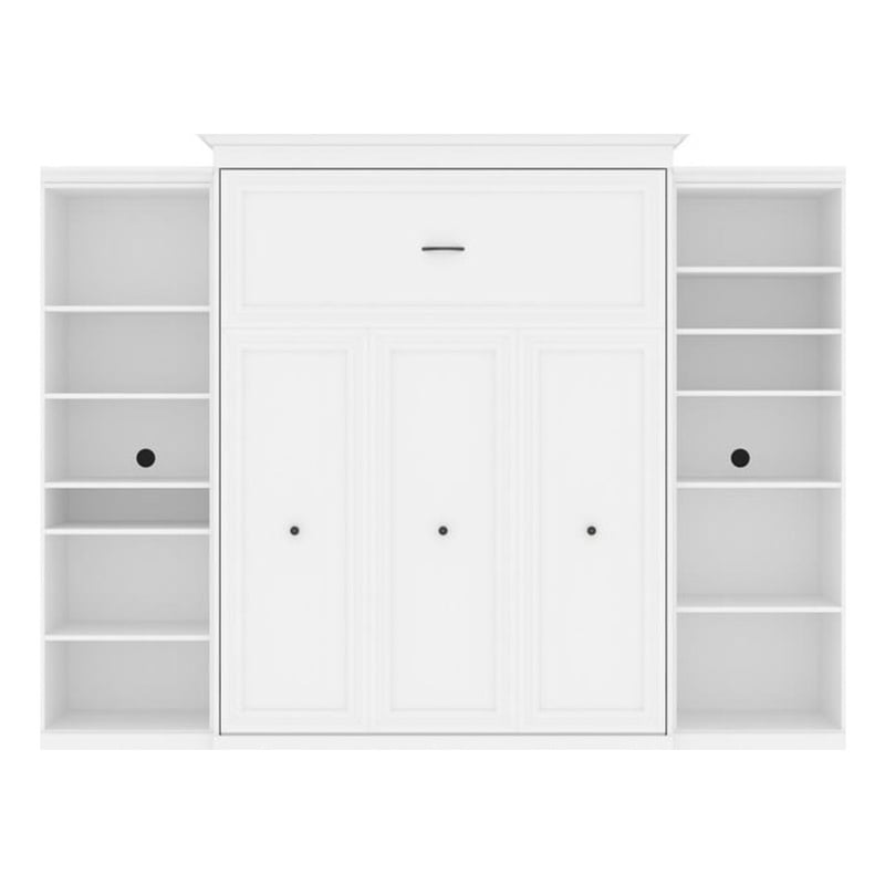 Bowery Hill Queen Size Murphy Bed in Wood with Shelves in White - Easy Assembly