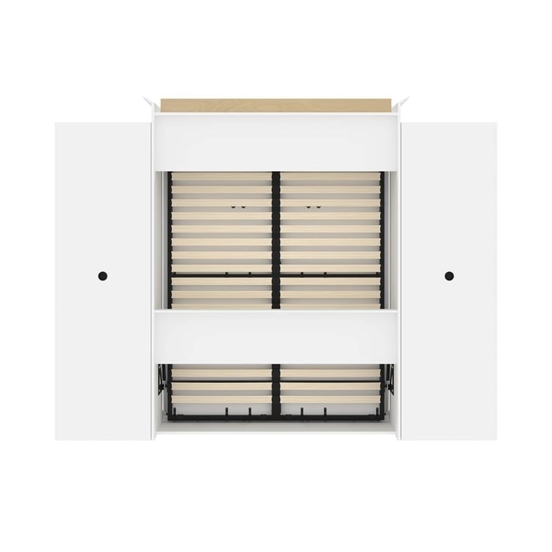 Bowery Hill Queen Size Murphy Bed in Wood with Shelves in White - Easy Assembly
