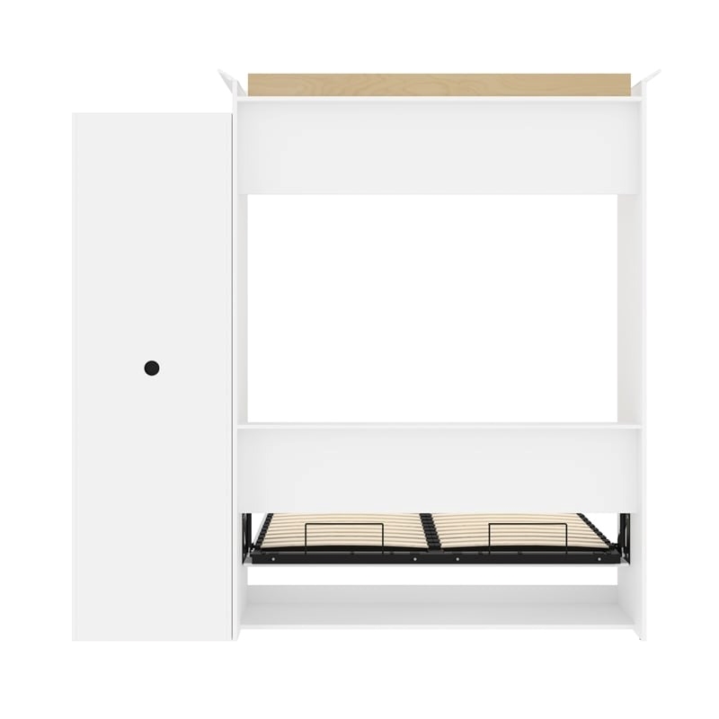 Bowery Hill Wood Queen Murphy Bed and Organizer with Doors in White