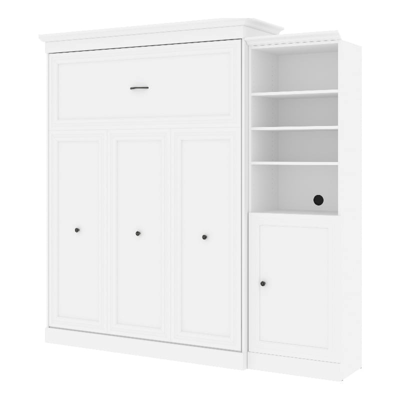 Bowery Hill Wood Queen Murphy Bed and Organizer with Doors in White