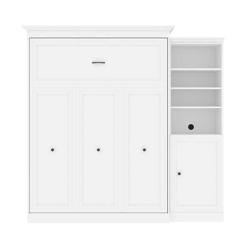 Bowery Hill Wood Queen Murphy Bed and Organizer with Doors in White
