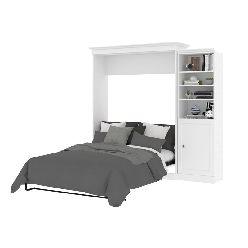 Bowery Hill Wood Queen Murphy Bed and Organizer with Doors in White
