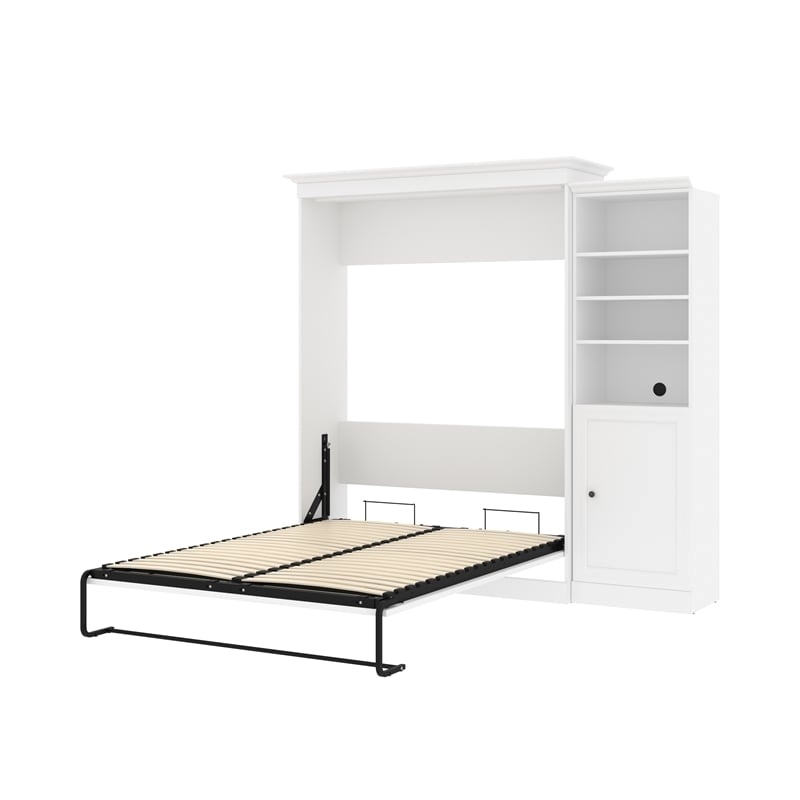 Bowery Hill Wood Queen Murphy Bed and Organizer with Doors in White