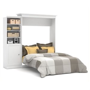 Bowery Hill Wood Queen Murphy Bed and Organizer with Doors in White