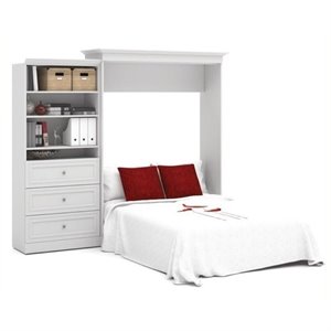 Bowery Hill Wood Queen Murphy Bed and Organizer with Drawers in White