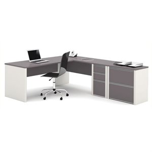 bowery hill l-shaped office set with lateral file in sandstone