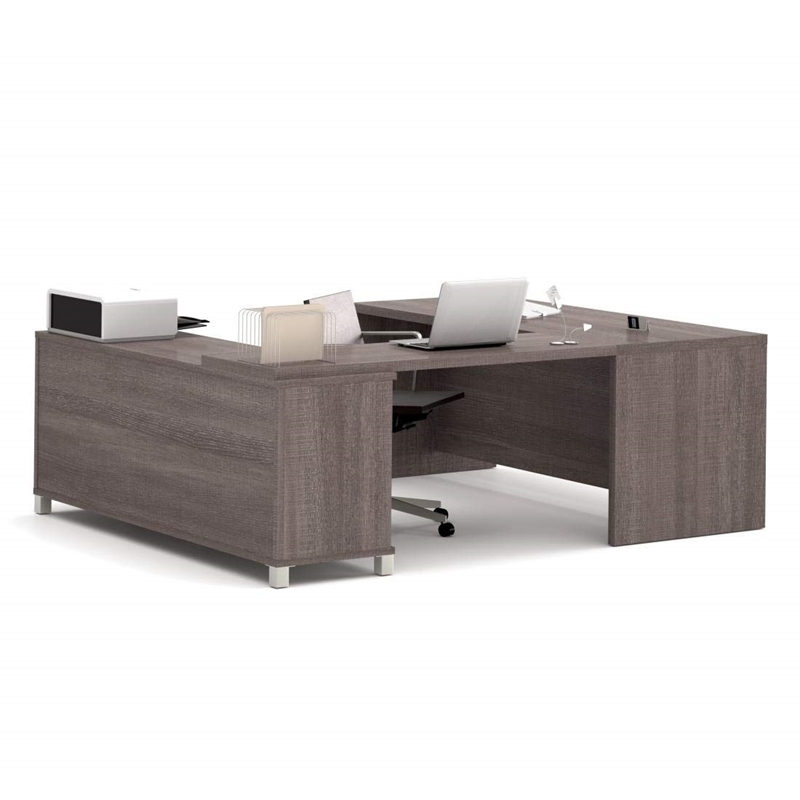 Bowery Hill U-Shaped Computer Desk in Bark Gray