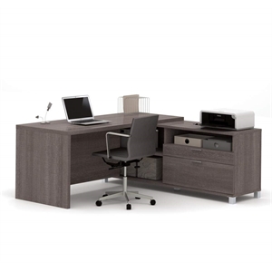 Bowery Hill Modern Wood L-Shaped Home Office Desk in Bark Gray