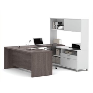 bowery hill u-desk with hutch in white and bark gray