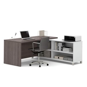 Bowery Hill L-Desk in White and Bark Gray