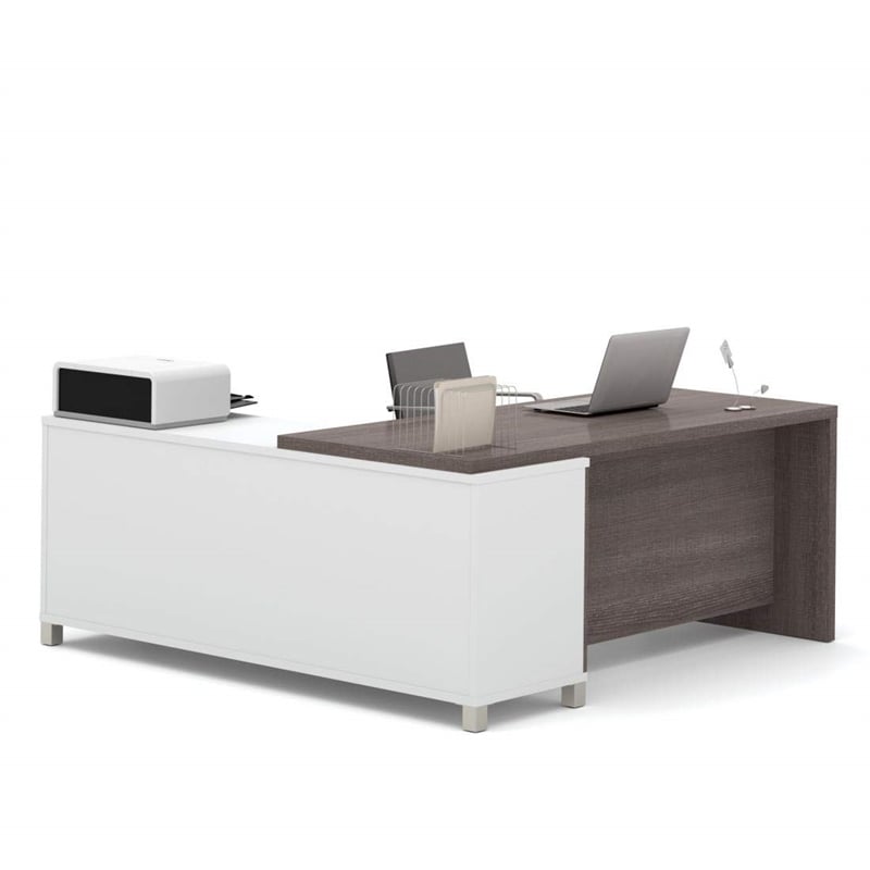 Bowery Hill L-Desk in White and Bark Gray