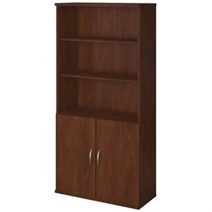 bowery hill 5 shelf bookcase with doors in hansen cherry