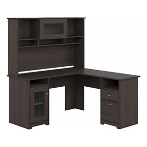 Bowery Hill 60&quot Transitional Wood L-Shaped Desk with Hutch in Heather Gray