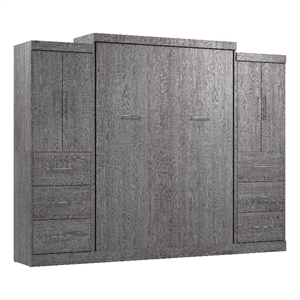Bowery Hill 115&quot Wood Queen Wall Bed Kit Set with 6 Drawers in Bark Gray