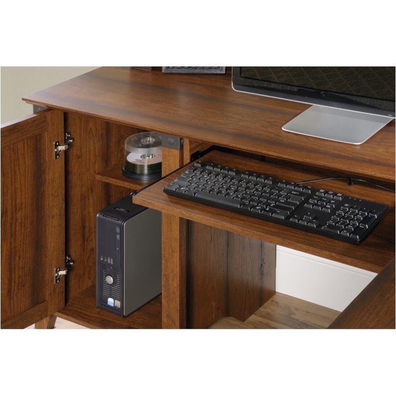 Bowery Hill Contemporary Wood L-Shaped Computer Desk in Washington Cherry