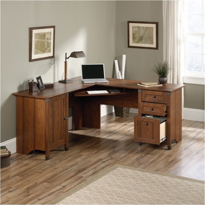 Bowery Hill Contemporary Wood L-Shaped Computer Desk in Washington Cherry