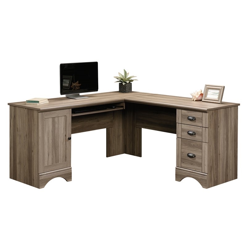 Bowery Hill L-Shaped Contemporary Engineered Wood Computer Desk in Salt Oak