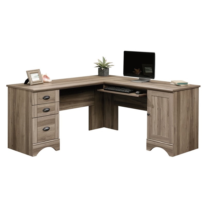 Bowery Hill L-Shaped Contemporary Engineered Wood Computer Desk in Salt Oak