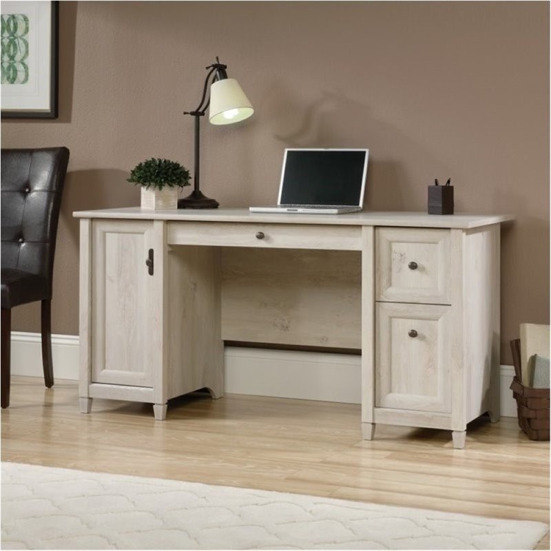 Bowery Hill Contemporary Solid Wood Computer Desk in Chalked Chestnut