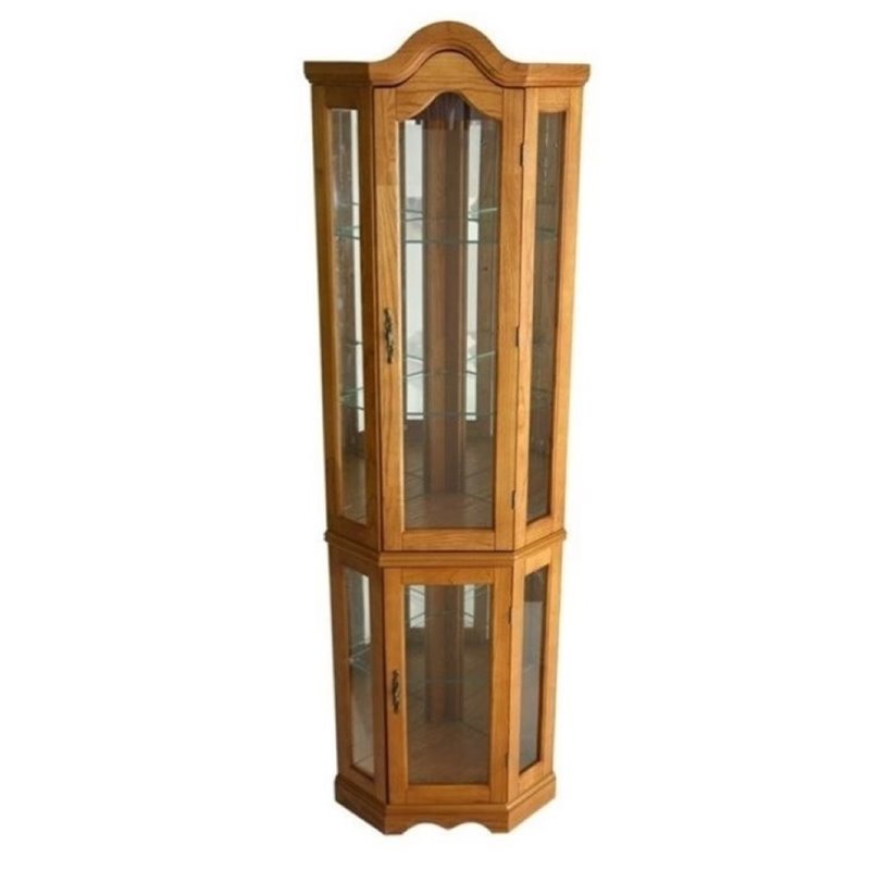 Bowery Hill Corner Curio Cabinet With Light In Golden Oak Bh 46633