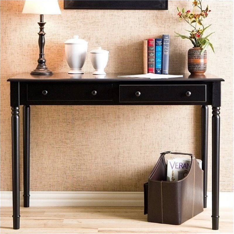 Bowery Hill 2 Drawer Writing Desk in Satin Black