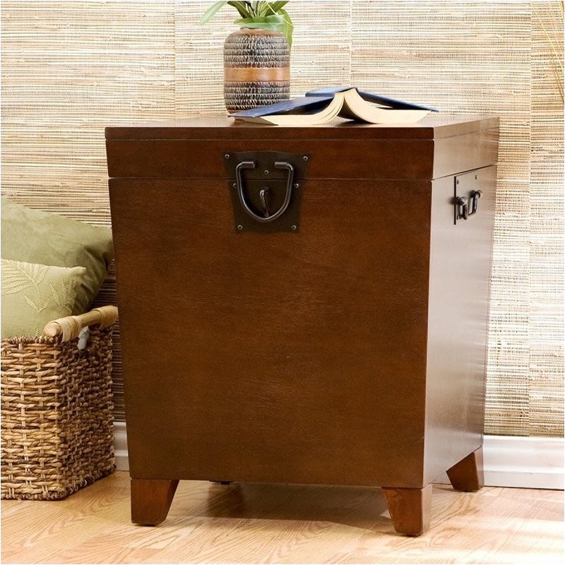 Bowery Hill Wood Square Pyramid Trunk End Table in Espresso