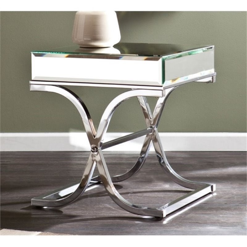 Bowery Hill Mirrored End Table in Chrome