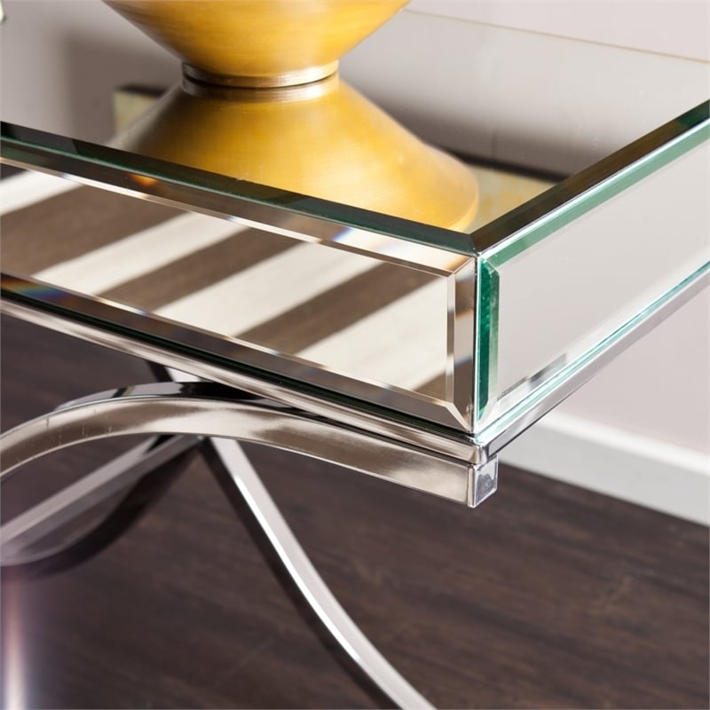 Bowery Hill Chrome-Plated Square Metal Tube Console Table in Chrome