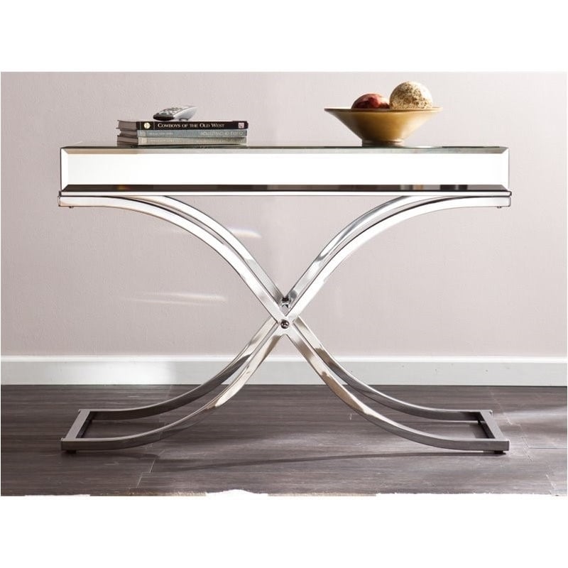 Bowery Hill Chrome-Plated Square Metal Tube Console Table in Chrome