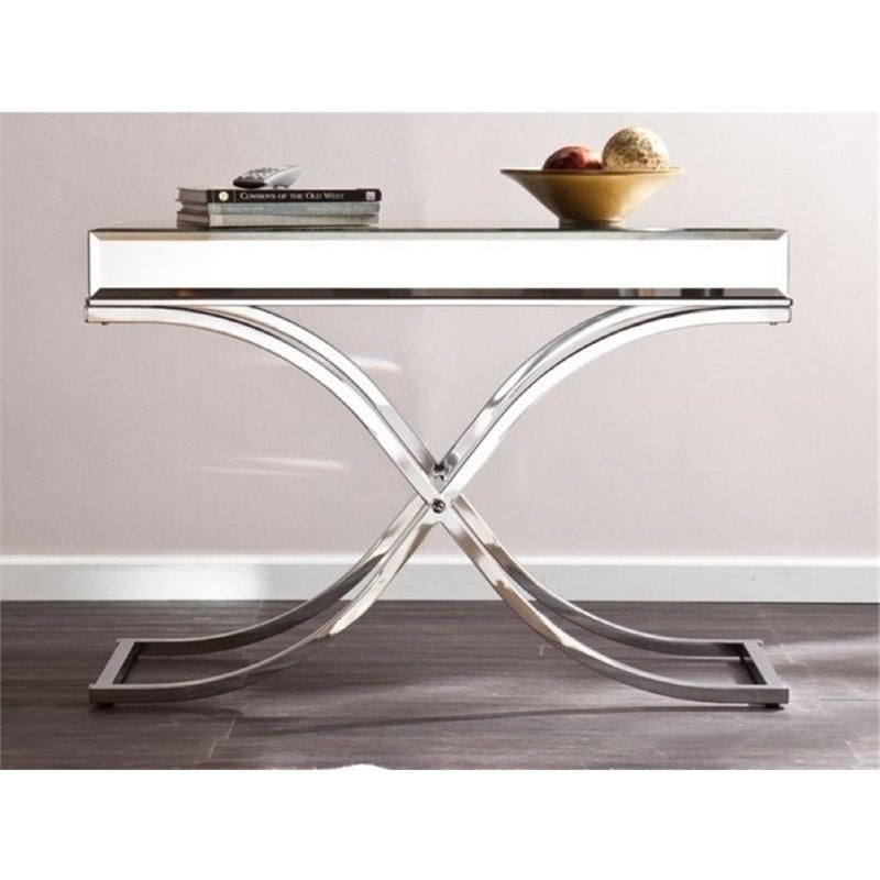 Bowery Hill Chrome-Plated Square Metal Tube Console Table in Chrome