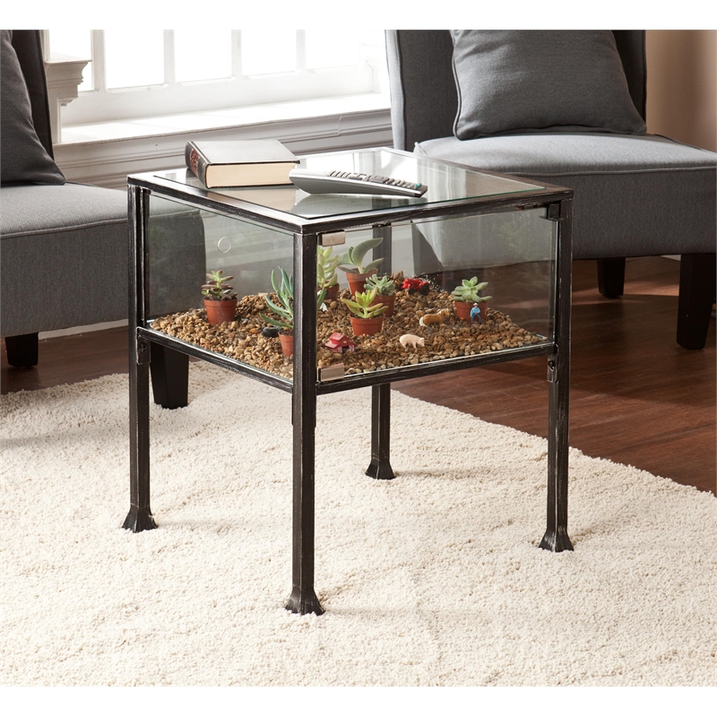 Bowery Hill Glass Display End Table in Black
