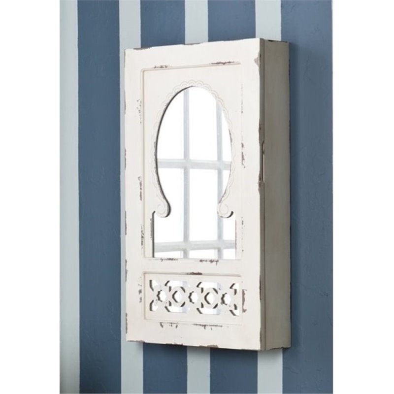 Bowery Hill Wall Mount Jewelry Armoire in Antique White