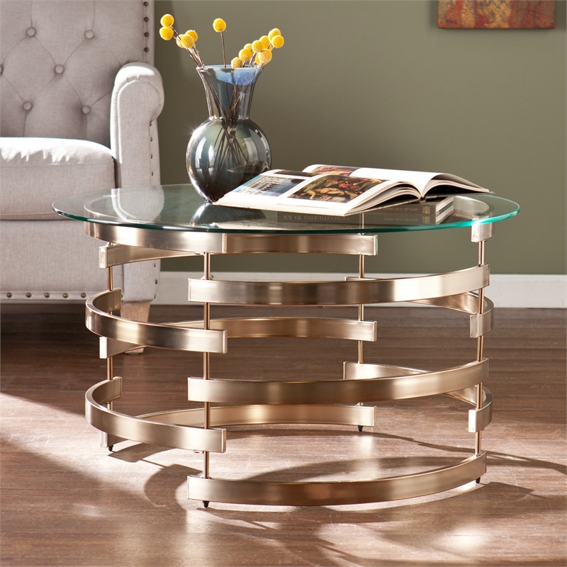 Bowery Hill Round Coffee Table in Champagne