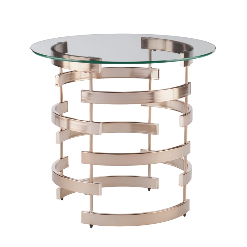 Bowery Hill Round End Table in Champagne