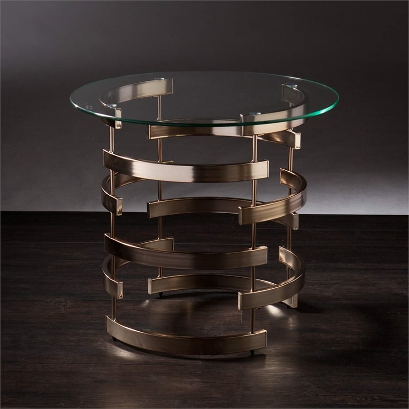 Bowery Hill Round End Table in Champagne