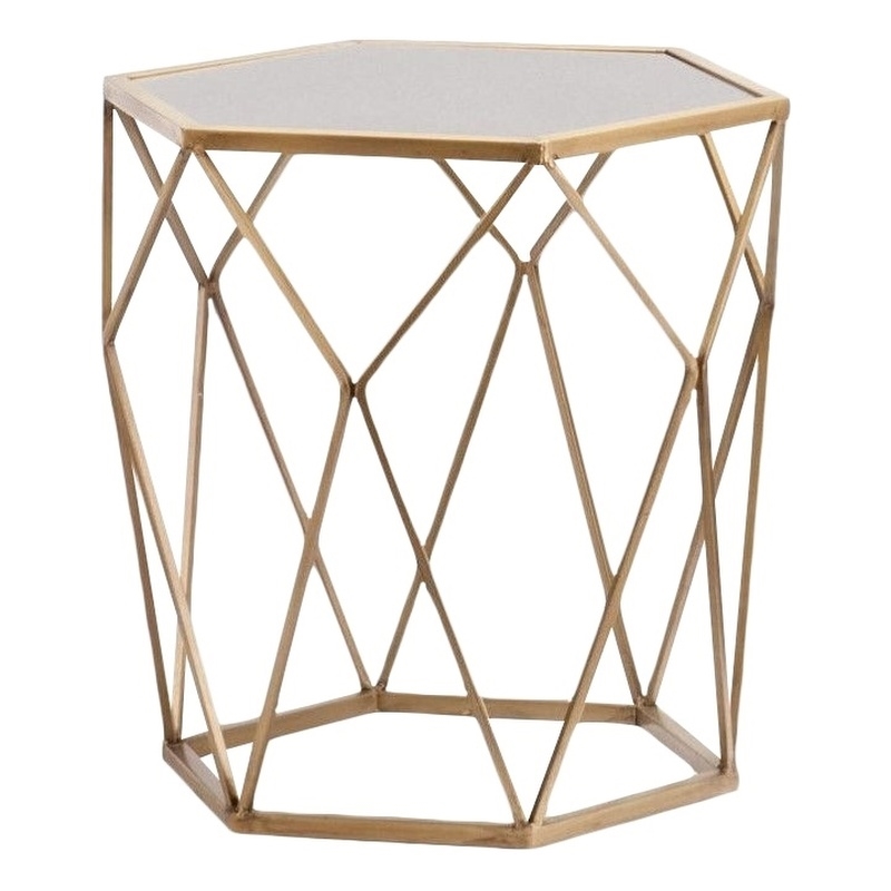 Bowery Hill Geometric Accent End Table in Gold with Antique Mirror