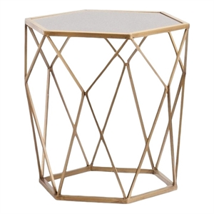 Bowery Hill Geometric Accent End Table in Gold with Antique Mirror
