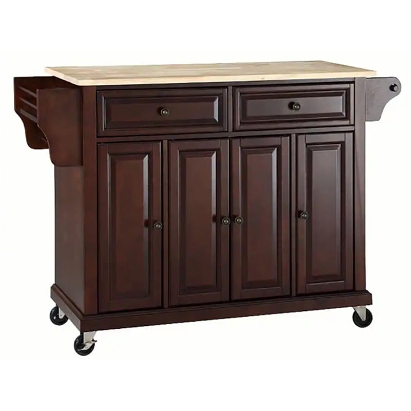 Bowery Hill Traditional Wood Kitchen Cart in Mahogany/Natural